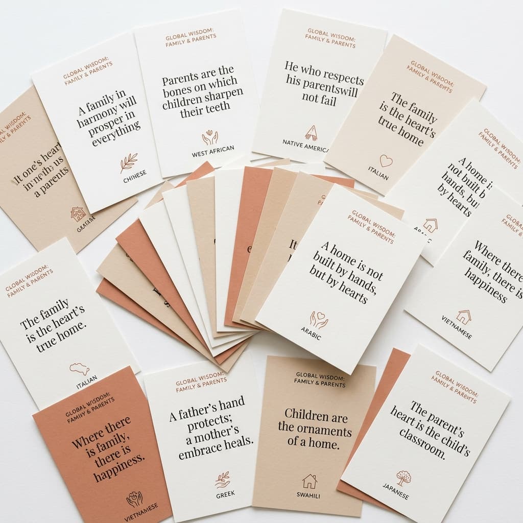 Global wisdom flashcards about parental love and family duty