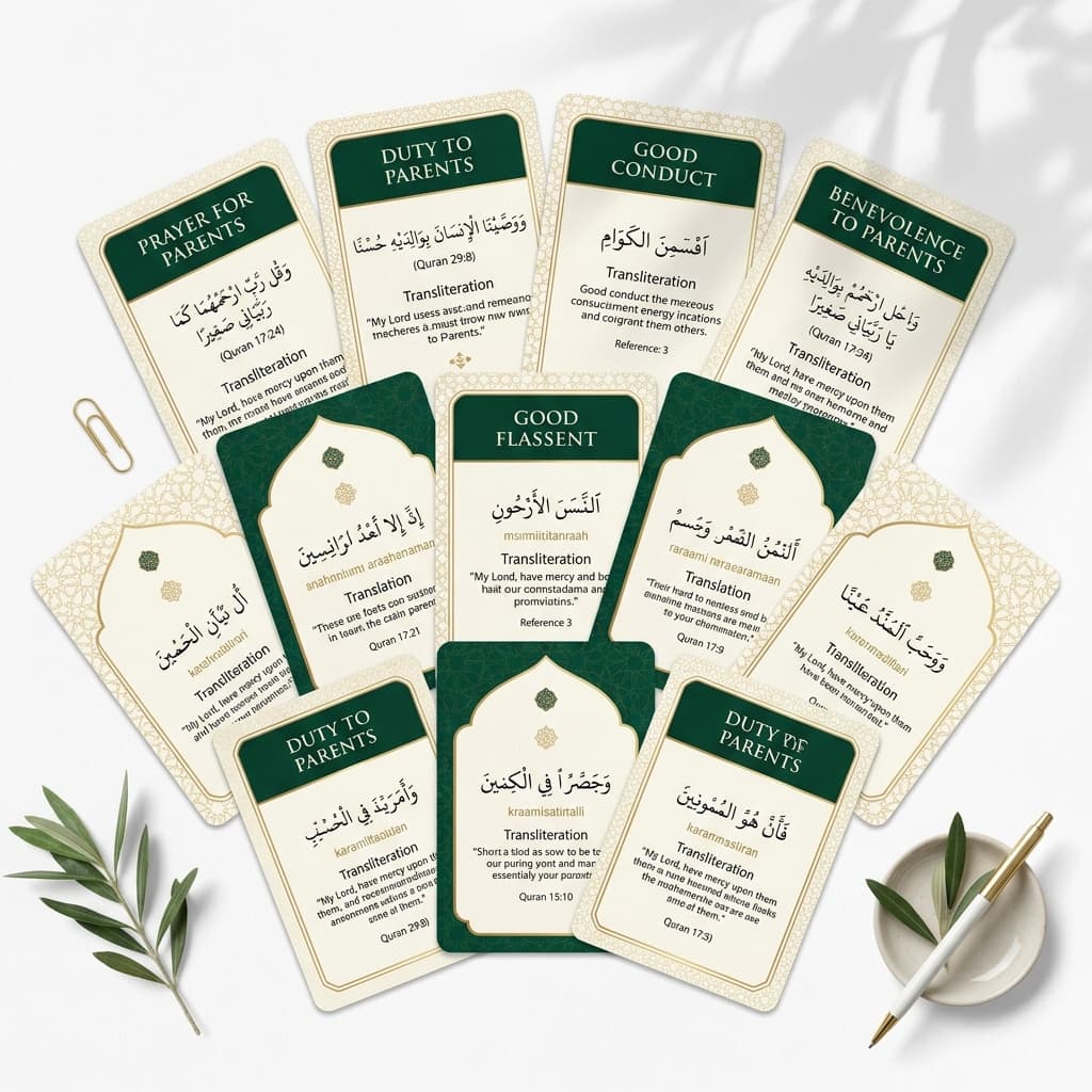 Islamic wisdom flashcards about compassion for parents